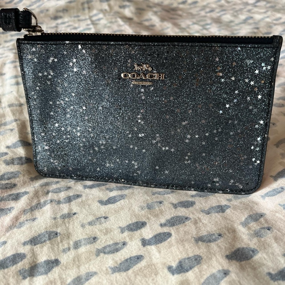 Coach blue sparkly wristlet/wallet